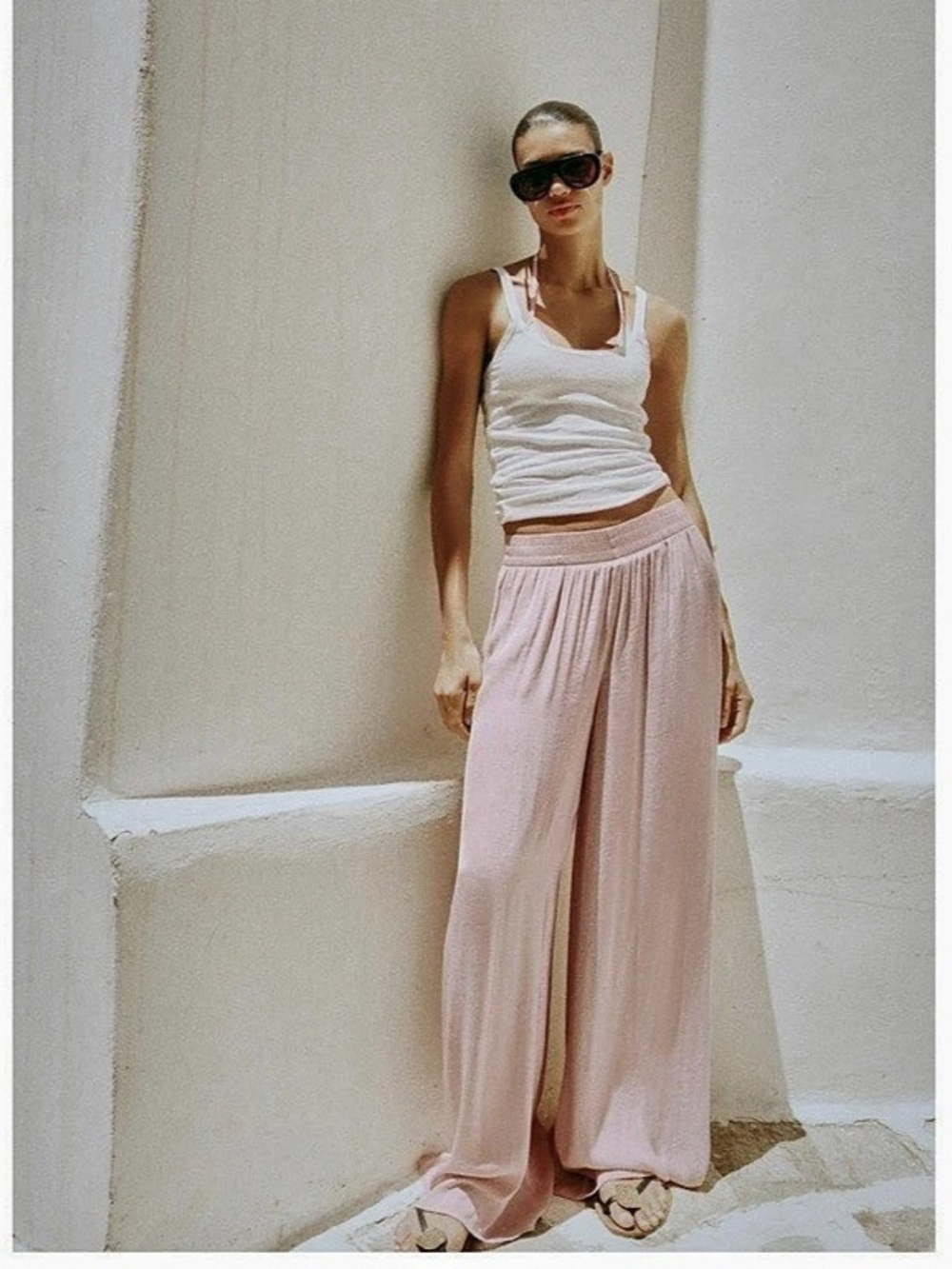 Zara Pink Flowy Wide Leg Pants Elastic Waist Size M NWOT